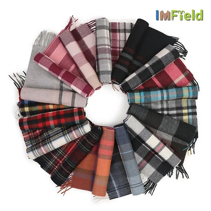 2024 New Design Woven Grid Pattern Men's Classic Winter 100 %Cashmere Scarf